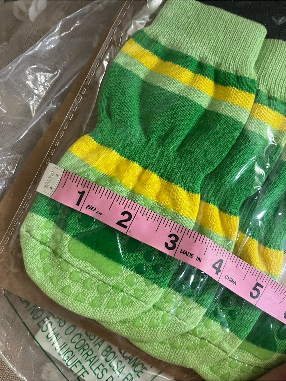 Non-Branded Green & Yellow Striped Dog Socks with Anti-Slip Soles